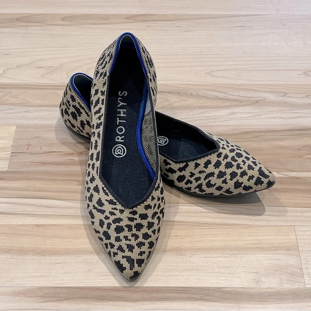 Rothy’s The Point Flats - Black and Tan Cheetah Print, Size 9.5 - Picture 1 of 9